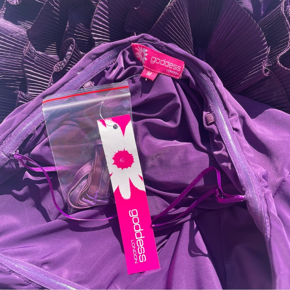 NWT Y2K Goddess London Strapless Ruched Purple Ruffle Bottom Fairycore Dress M - Picture 8 of 8